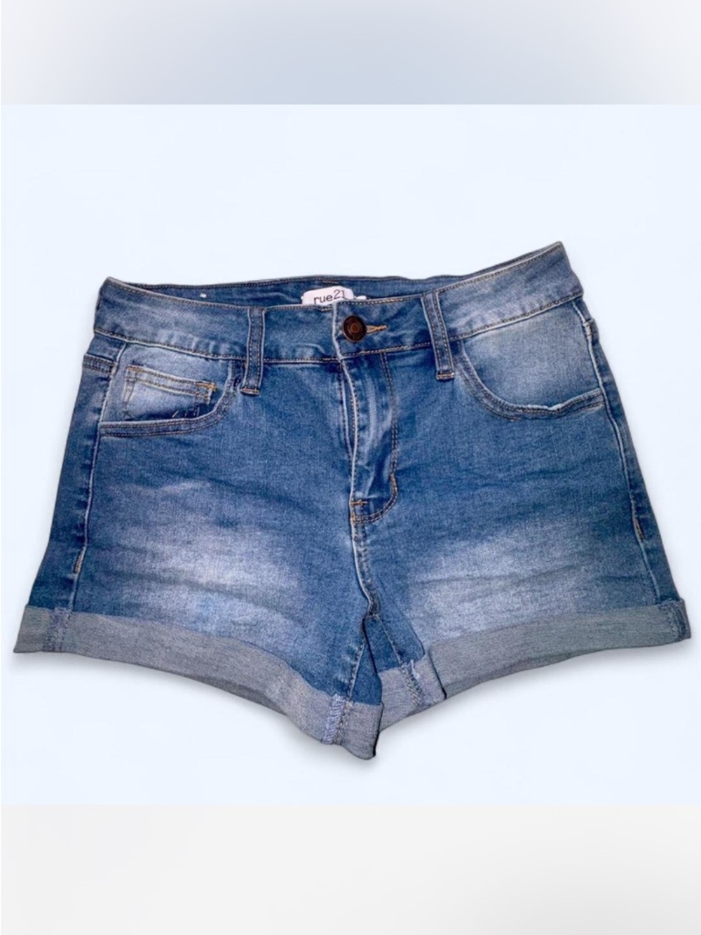 Y2K Rue21 Blue Rolled-Hem High-Rise Denim Shorts